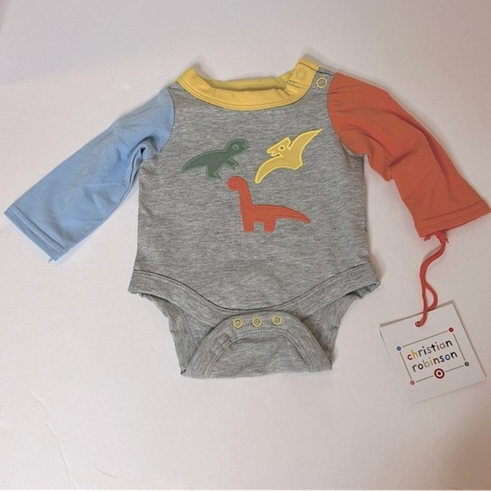 Christian Robinson Dinosaur Dino Embroidered Bodysuit Baby Infant Boy NEW!